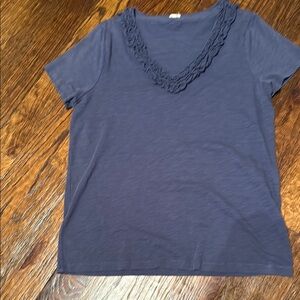 J. Crew Blue Ruffled Short Sleeve Tee